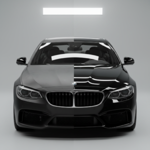 Before-and-after comparison of a ceramic-coated car