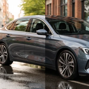 Car before and after professional window tint installation